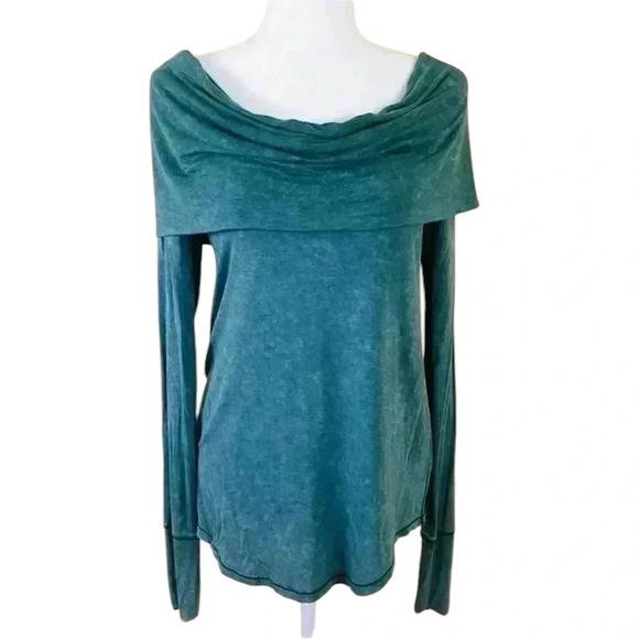 We The Free Green Heathered Off Shoulder Rayon Long Sleeve Super Soft Size M - Picture 1 of 11